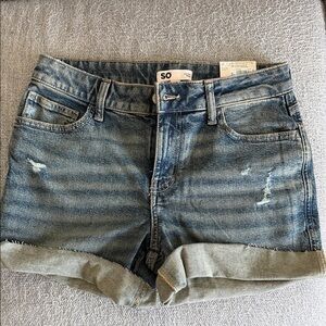 SO Women's Washed Blue Rolled Cuff Jean Shorts